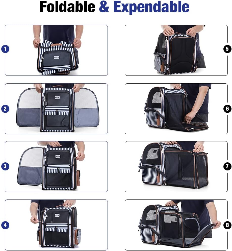 Lekespring Cat Bag, Expandable Cat Backpack Carrier for Small Dogs Medium Cats Fit Up to 18 Lbs, Dog Backpack Carrier, Foldable Pet Backpack Carrier for Travel, Hiking, Outdoor Use (Grey)