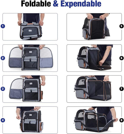 Lekespring Cat Bag, Expandable Cat Backpack Carrier for Small Dogs Medium Cats Fit Up to 18 Lbs, Dog Backpack Carrier, Foldable Pet Backpack Carrier for Travel, Hiking, Outdoor Use (Grey)