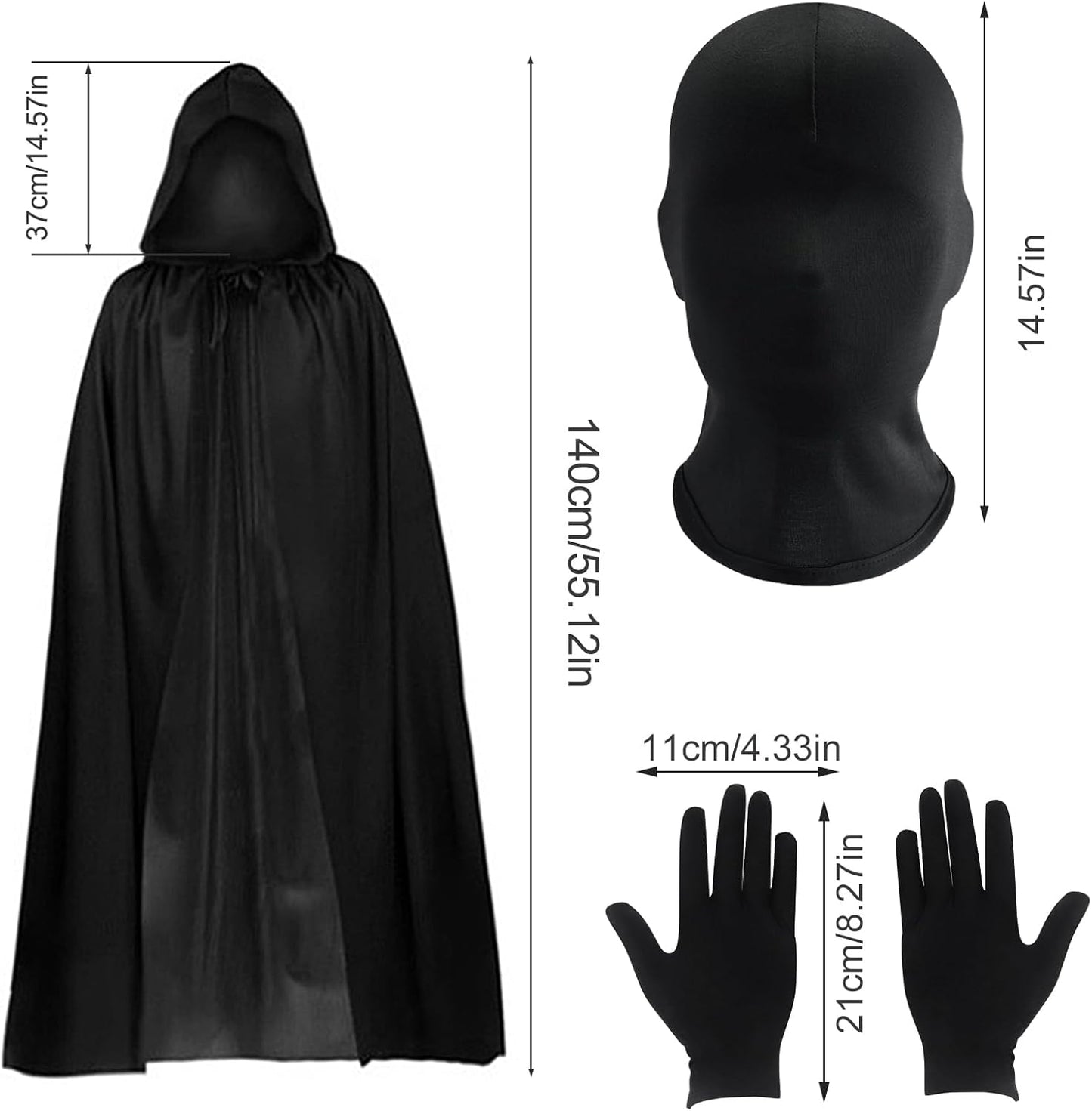 3 PCS cosplay costume, full face mask Halloween Faceless Mask gloves set full finger spandex cosplay gloves halloween cloak