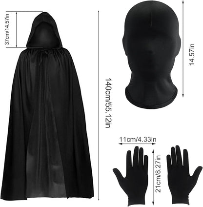 3 PCS cosplay costume, full face mask Halloween Faceless Mask gloves set full finger spandex cosplay gloves halloween cloak