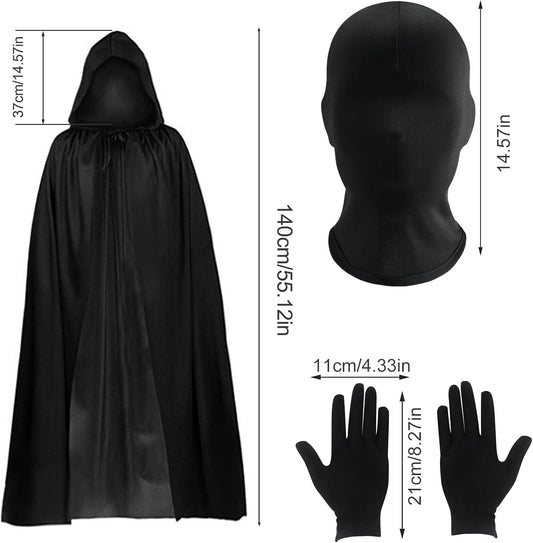 3 PCS cosplay costume, full face mask Halloween Faceless Mask gloves set full finger spandex cosplay gloves halloween cloak - PuriLite