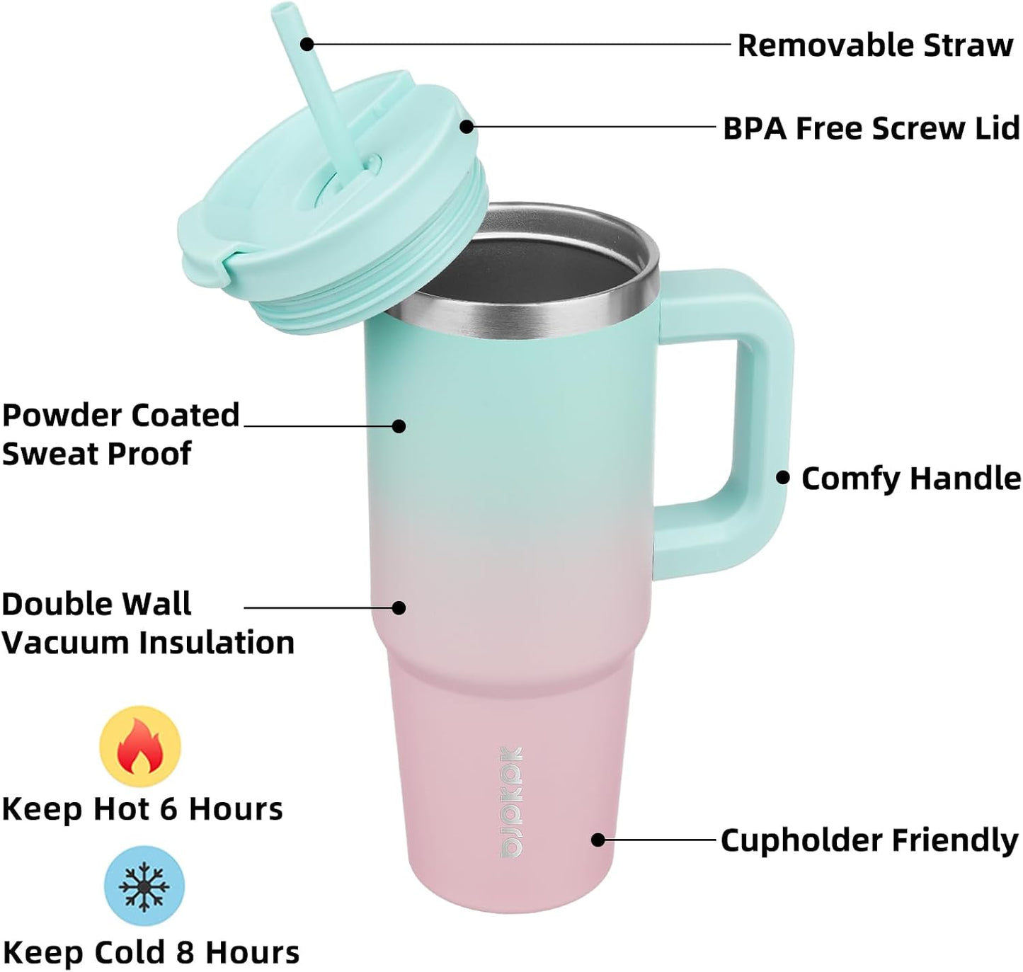 BJPKPK Tumbler with Handle and Straw 30oz Insulated Tumbler Cups with Lid Stainless Steel Travel Coffee Mug,Indigo Black