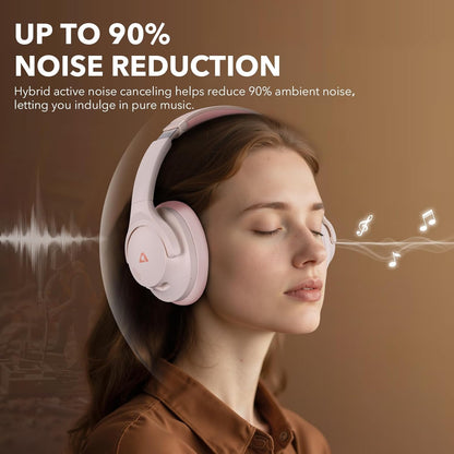 1Mii Y8+ Noise Cancelling Headphones Bluetooth, Wireless LDAC Hi-Res Audio, Custom EQ via App, 75H Playtime, Comfort Fit, Over Ear Headphones Foldable for Airplane Travel Home Office - Black