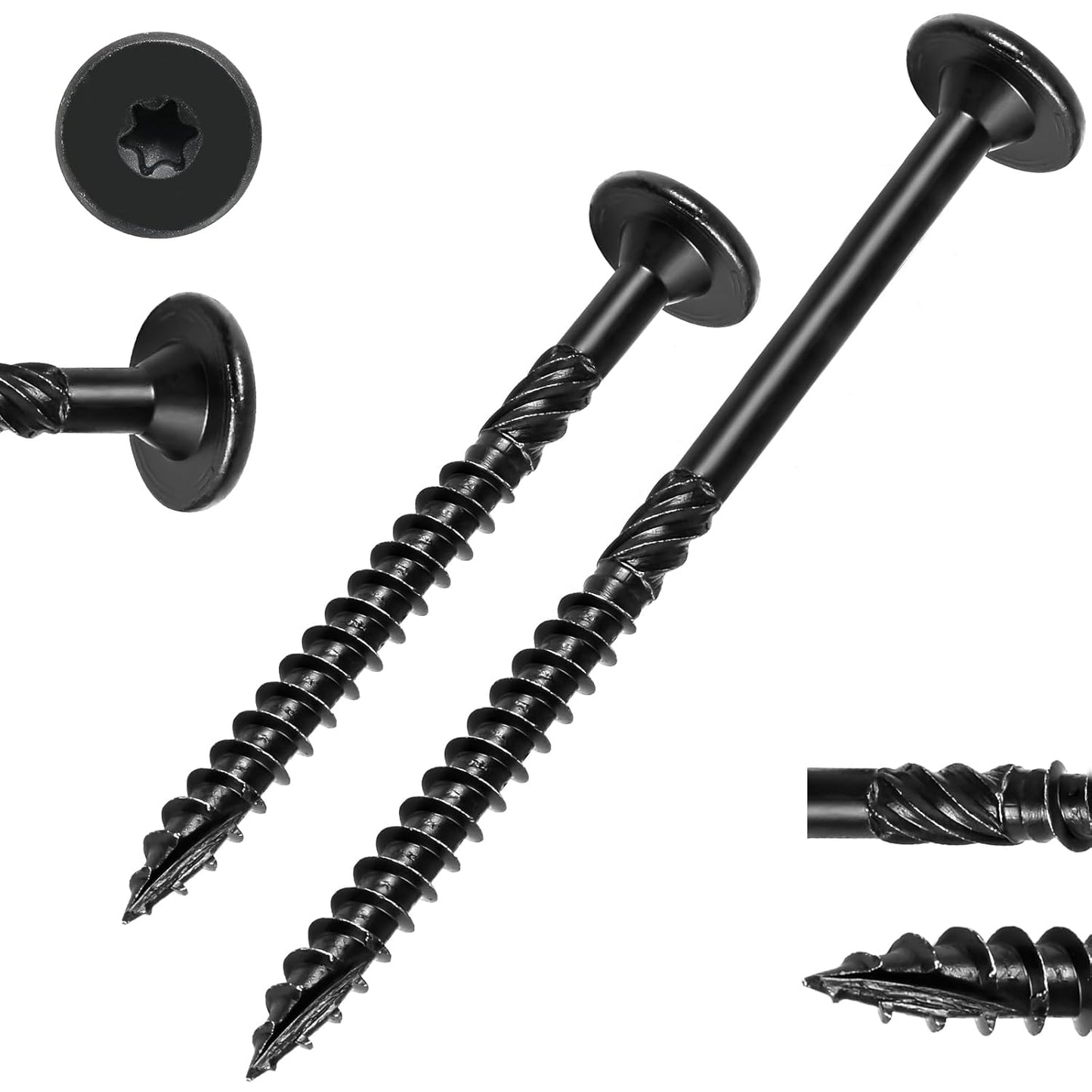 FMhotu 6 Inch Heavy-Duty Outdoor Deck Screws, 50Pcs Star Drive Decking Wood Screws, Rust Resistant Timber Screws for Timber/Log/Landscaping Wood (#14 x 6 Black