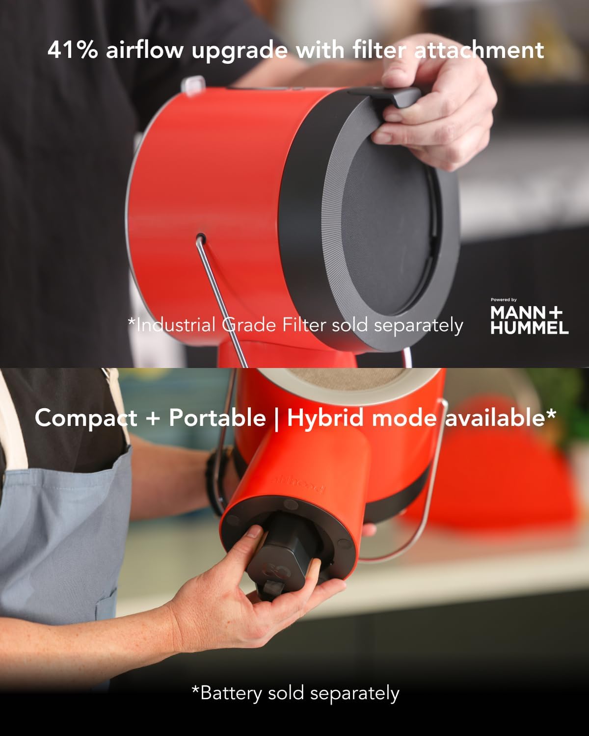 airhood Portable Range Hood 2 | Corded & Cordless Design (Battery Purchased Separately) | Enhanced Airflow & LED Touch Panel – Perfect for Indoor Cooktops & RV Vents - Cadmium Orange