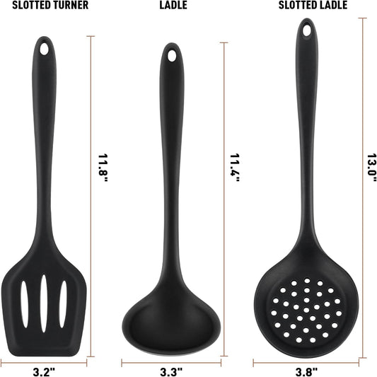 Duxtop Silicone Kitchen Utensils Set, 3 PCS Silicone Cooking Utensils for Non Stick Cookware, Perfect Kitchen Tools with Spatula & Spoon & Colander, Dishwasher Safe - PuriLite