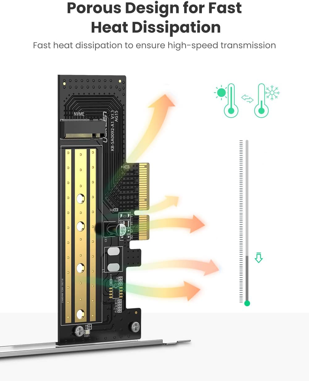 UGREEN M.2 NVME PCIe 3.0 X4 X8 X16 Adapter Card, Support M Key and B+M Key SSD 2280 2260 2242 2230 Size, Include Install Tool, Not for SATA SSD