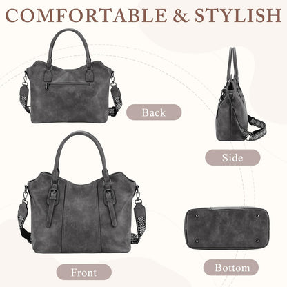 Hobo Bags for Women,VASCHY Vegan Leather Handbag Purse Top Handle Satchel Boho Shoulder Bag with Crossbody Guitar Strap