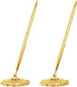 Bcxfbxd 2 Pcs Hollow Round Pen Holder Metal Pen Stand Holder Set Signing Pen Set Signing Desk Ballpoint Pens for Guest Book Wedding Birthday Party Graduation Teacher Office Business (Gold)