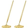 Bcxfbxd 2 Pcs Hollow Round Pen Holder with Diamond Metal Pen Stand Holder Set Signing Pen Set Signing Desk Ballpoint Pens for Guest Book Wedding Birthday Graduation Teacher Office Business (Gold)