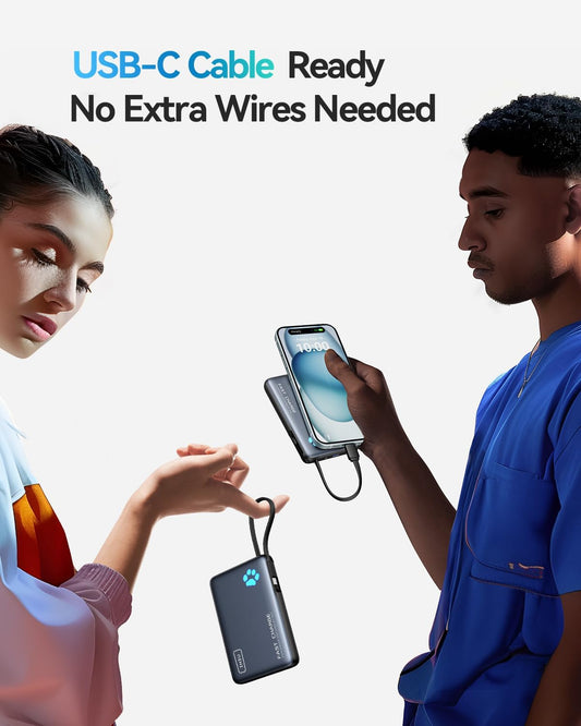 INIU Portable Charger, Ultra Slim 10000mAh PD 20W Power Bank with Built-in Cable, External Phone Powerbank Compatible with iPhone 15/14/13/12/11, Samsung S22/S21, Google, AirPods, iPad, etc. - PuriLite