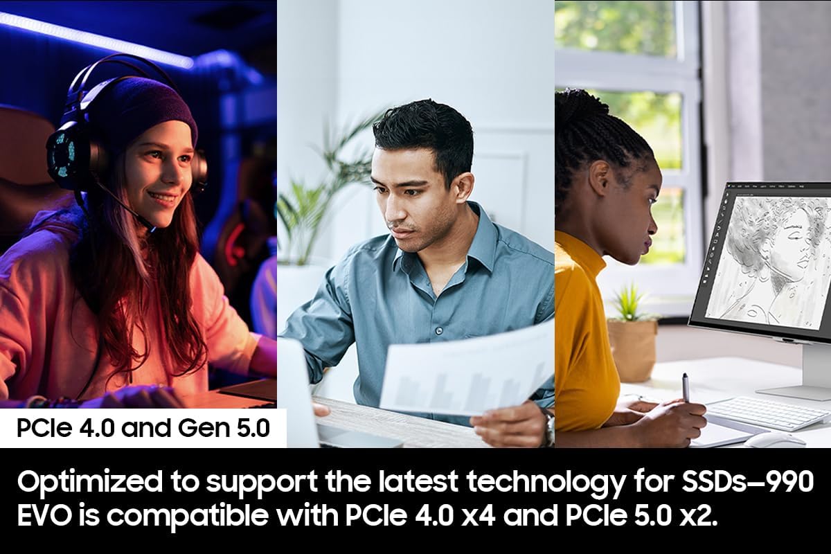 SAMSUNG 990 EVO SSD 1TB, PCIe 4.0 x4 / 5.0 x2, NVMe2.0, Speeds Up-to 5,000MB/s, Upgrade Storage for PC/Laptops, HMB Technology and Intelligent Turbowrite (MZ-V9E1T0B/AM)[Canada Version]
