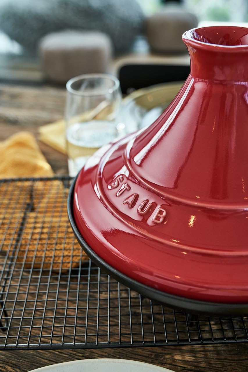 STAUB Cast Iron Tajine - Non Stick, Enamel, Cherry - Made in France