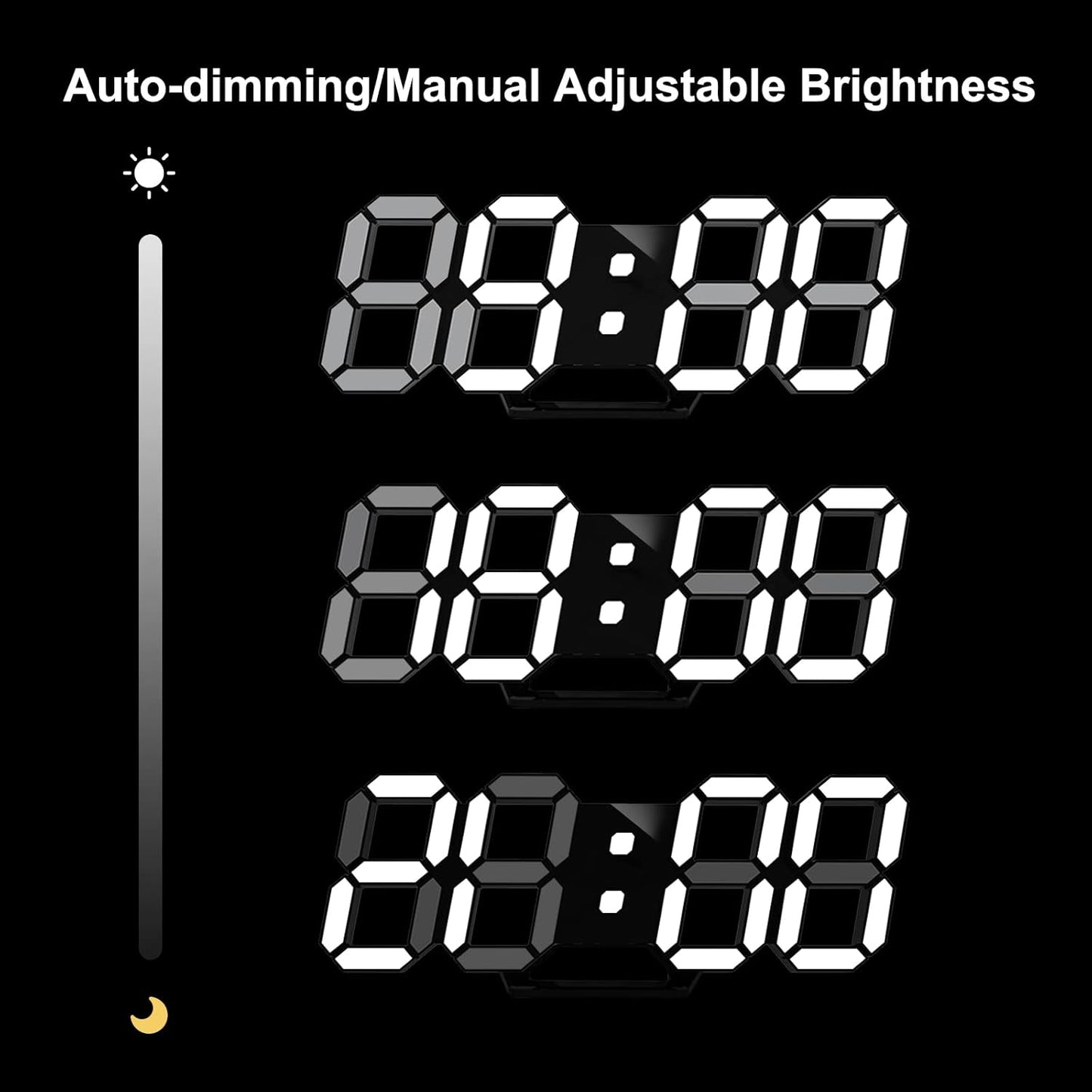 Deeyaple 3D LED Digital Wall Clock Modern Alarm Clock Adjust Brightness 12/24 Time Date Temperature Silent Snooze USB Night Light Remote Control Kitchen Bedroom Living Room Small 9.7 inch White