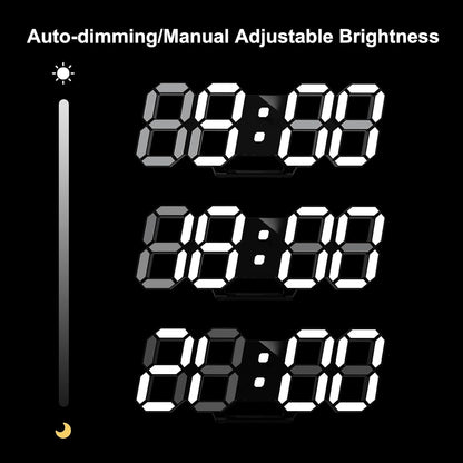 Deeyaple 3D LED Digital Wall Clock Modern Alarm Clock Adjust Brightness 12/24 Time Date Temperature Silent Snooze USB Night Light Remote Control Kitchen Bedroom Living Room Small 9.7 inch White
