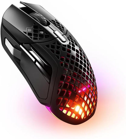 SteelSeries Aerox 5 Wireless RGB Gaming Mouse – Ultra-Lightweight Holey Design, 9 Programmable Buttons, Bluetooth & 2.4GHz, 18K DPI Optical Sensor, Water Resistant