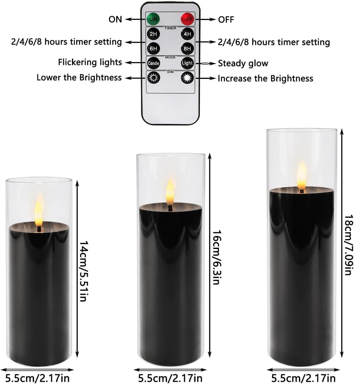 24-Pack Black Flameless LED Candles - Elegant Black Acrylic Pillar, Realistic Flickering Flame, Remote & Timer for Halloween, Gothic Decor, Weddings, Christmas & Home Decoration