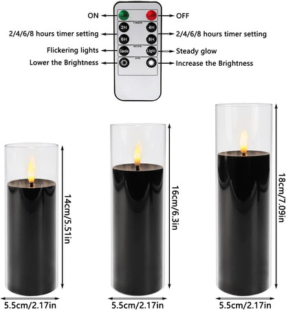 24-Pack Black Flameless LED Candles - Elegant Black Acrylic Pillar, Realistic Flickering Flame, Remote & Timer for Halloween, Gothic Decor, Weddings, Christmas & Home Decoration
