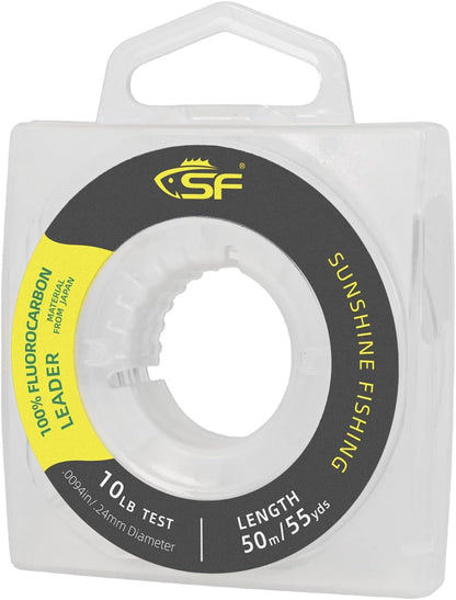 SF 100% Pure Fluorocarbon Leader Material Fishing Line Virtually Invisible Shock Resistant Increased Sensitivity Sink Fast Clear 55yd