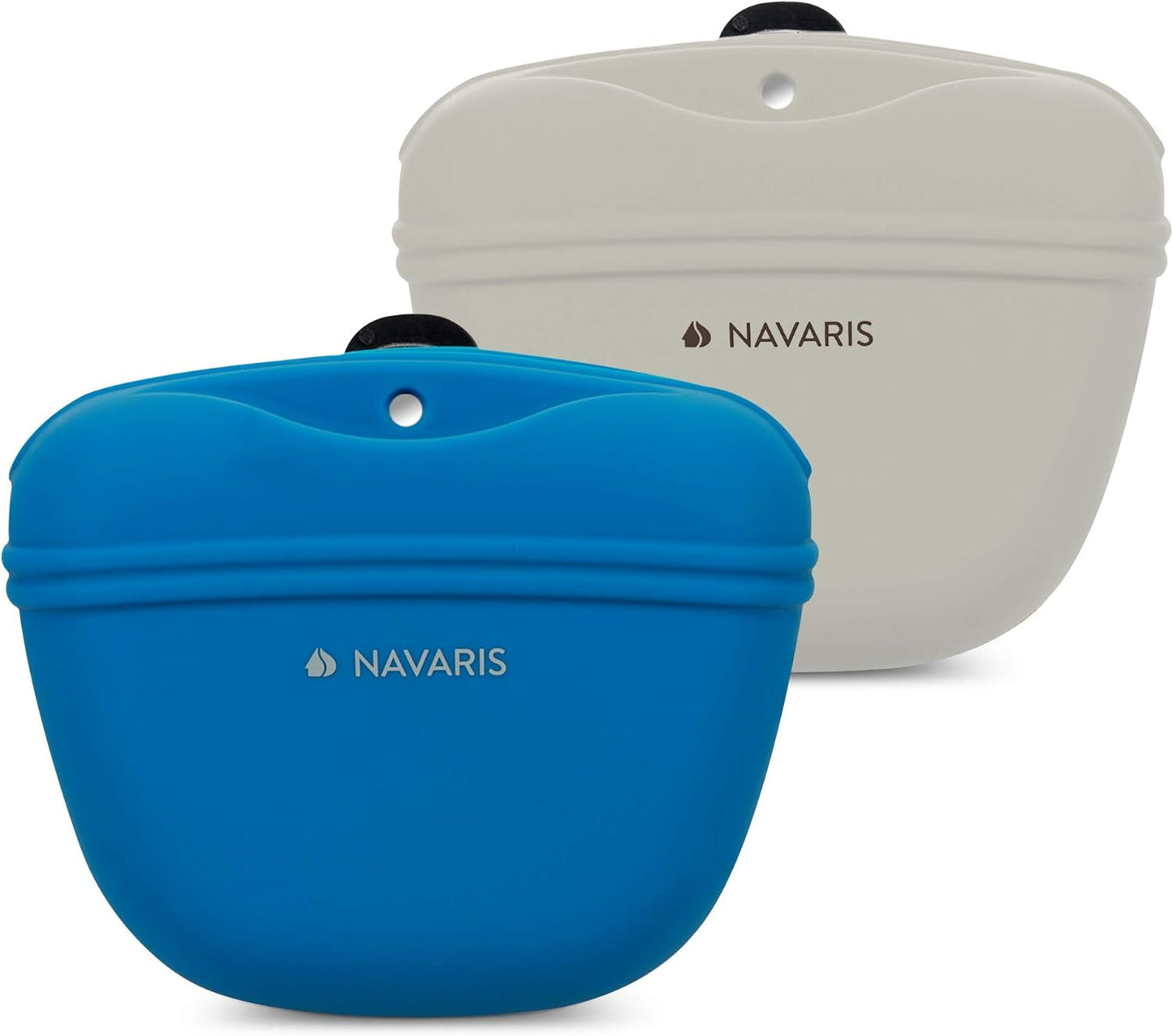 Navaris Silicone Dog Treat Pouches (Set of 2) - Dog Treat Pouch Holder Bag with Clip for Training, Treats, Leash - Polyhedron Design - Blue and Gray