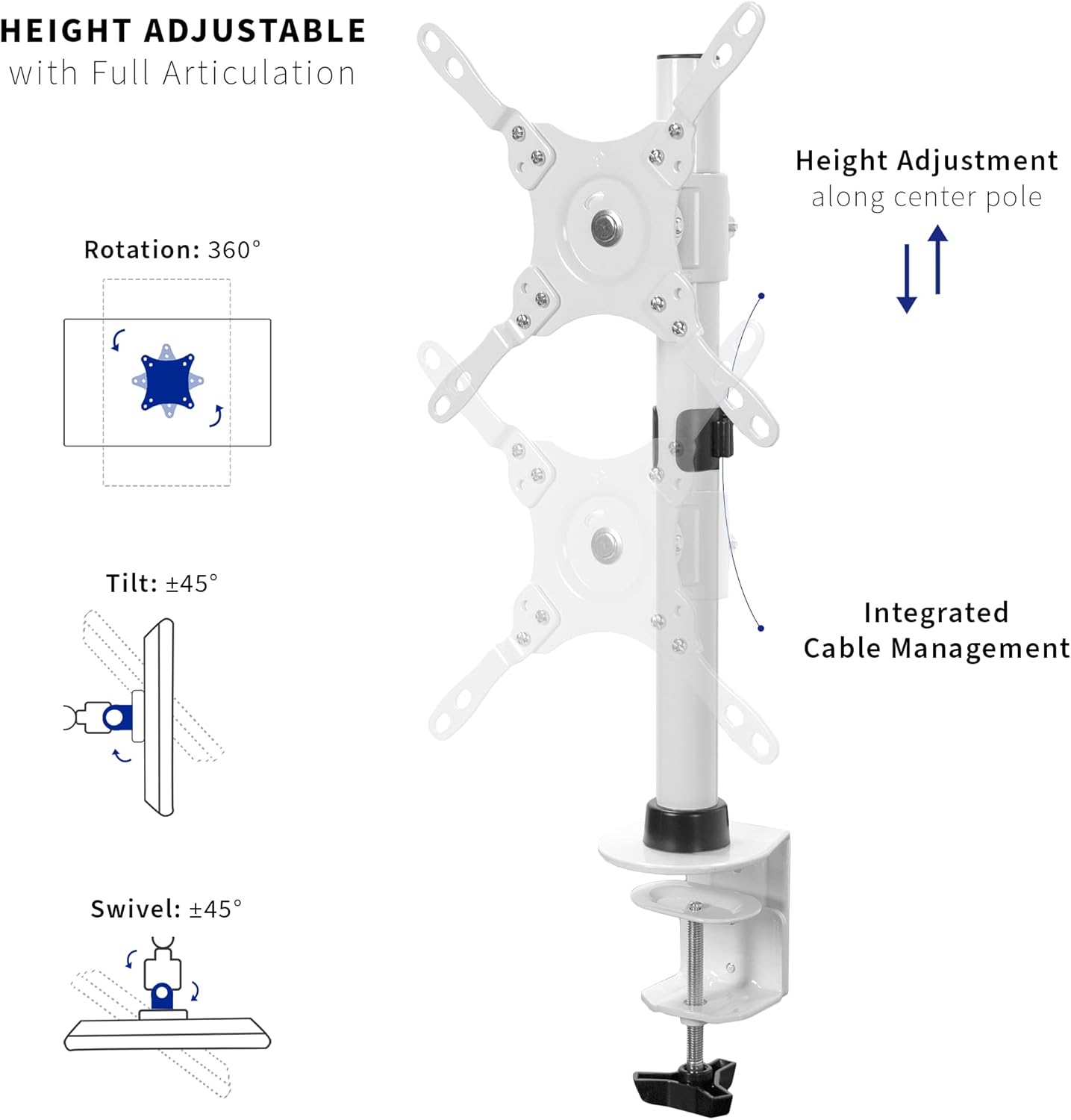 VIVO Ultra Wide TV Desk Mount for up to 55 inch Screens Weighing 29.9kg, Full Motion Height Adjustable Single Television Stand, Black, STAND-V155C