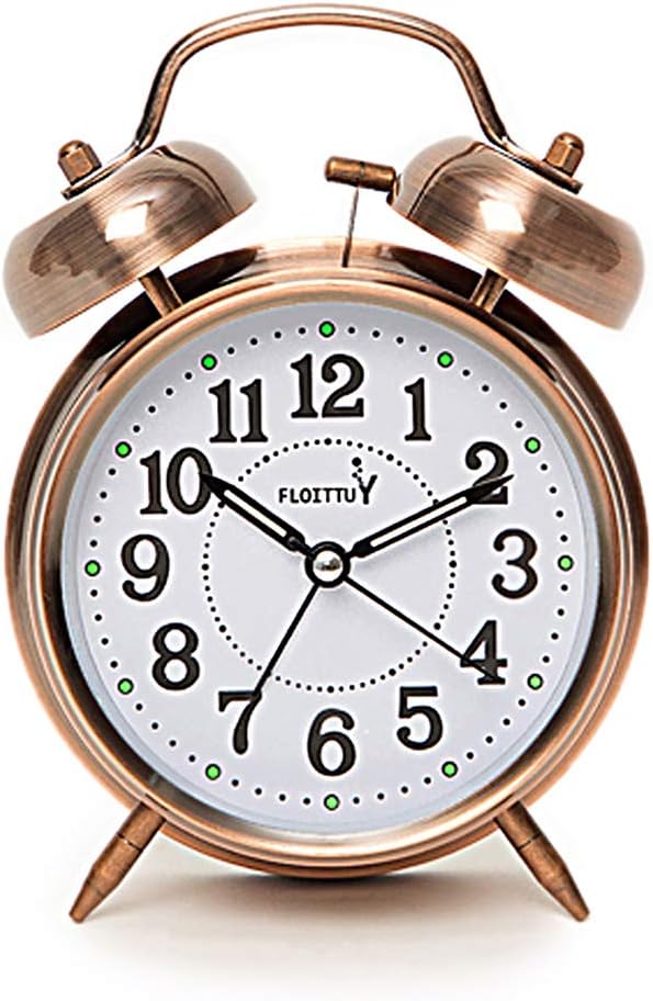 FLOITTUY (Loud Alarm for Deep Sleepers) 4'' Twin Bell Alarm Clock with Backlight for Bedroom and Home Decoration(Black)