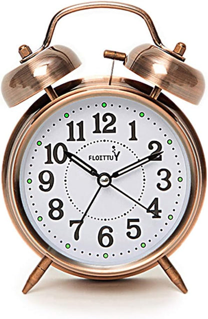 FLOITTUY (Loud Alarm for Deep Sleepers) 4'' Twin Bell Alarm Clock with Backlight for Bedroom and Home Decoration(Black)