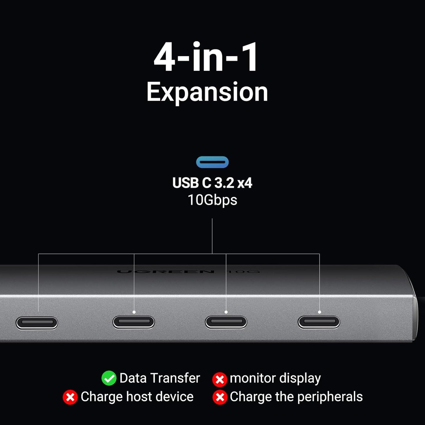 UGREEN USB C Hub 10Gbps, 4 Ports USB C 3.2 Gen 2 Hub USB C Splitter with 4 USB C 3.2 Ports, Type C 3.2 hub Expander, Compatible with MacBook, Chromebook, iOS, Android