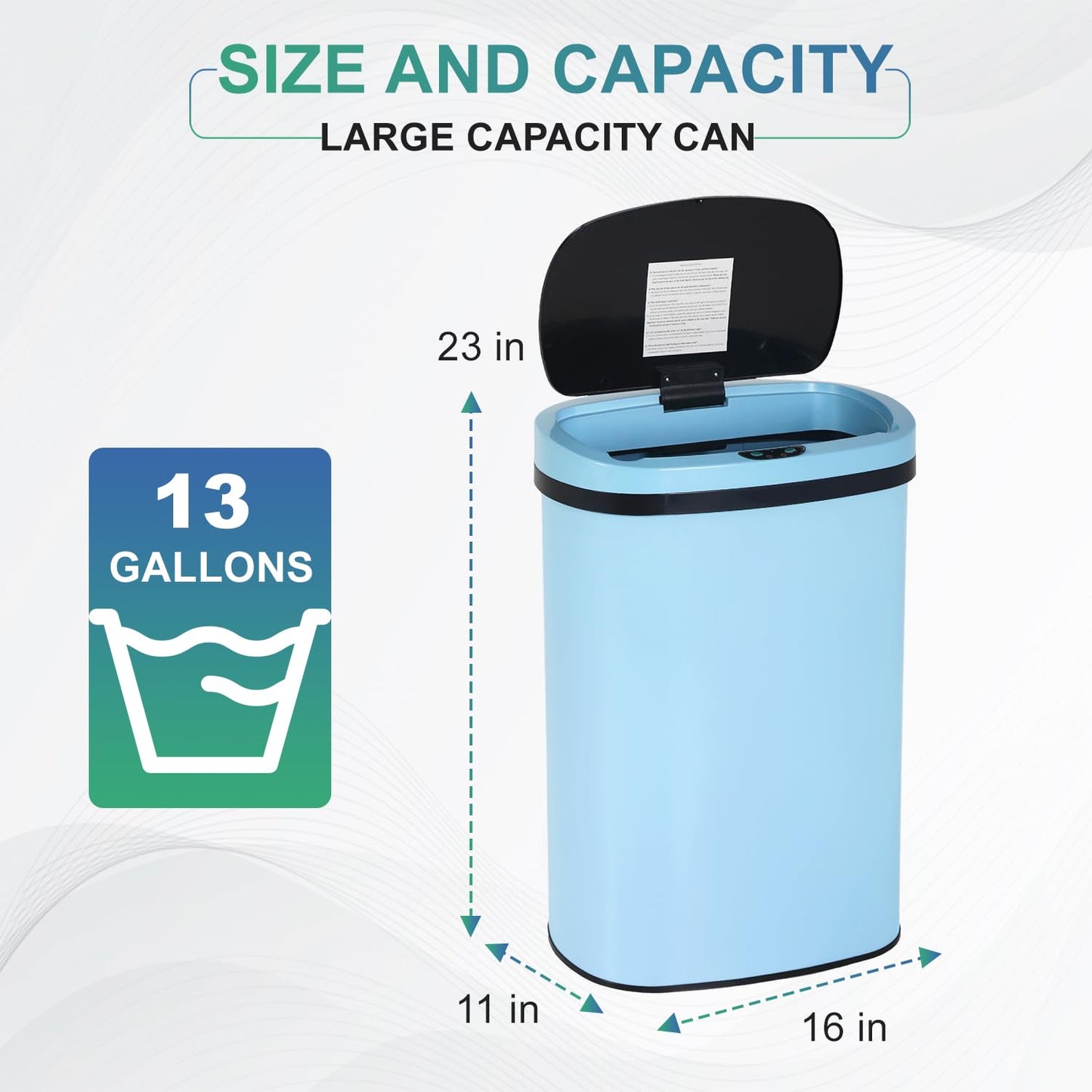 13 Gallon Sensor Garbage Can Stainless Steel Kitchen Garbage Can with Lid Antomatic Garbage can for Kitchen Office Bedroom Bathroom Living Room,Black
