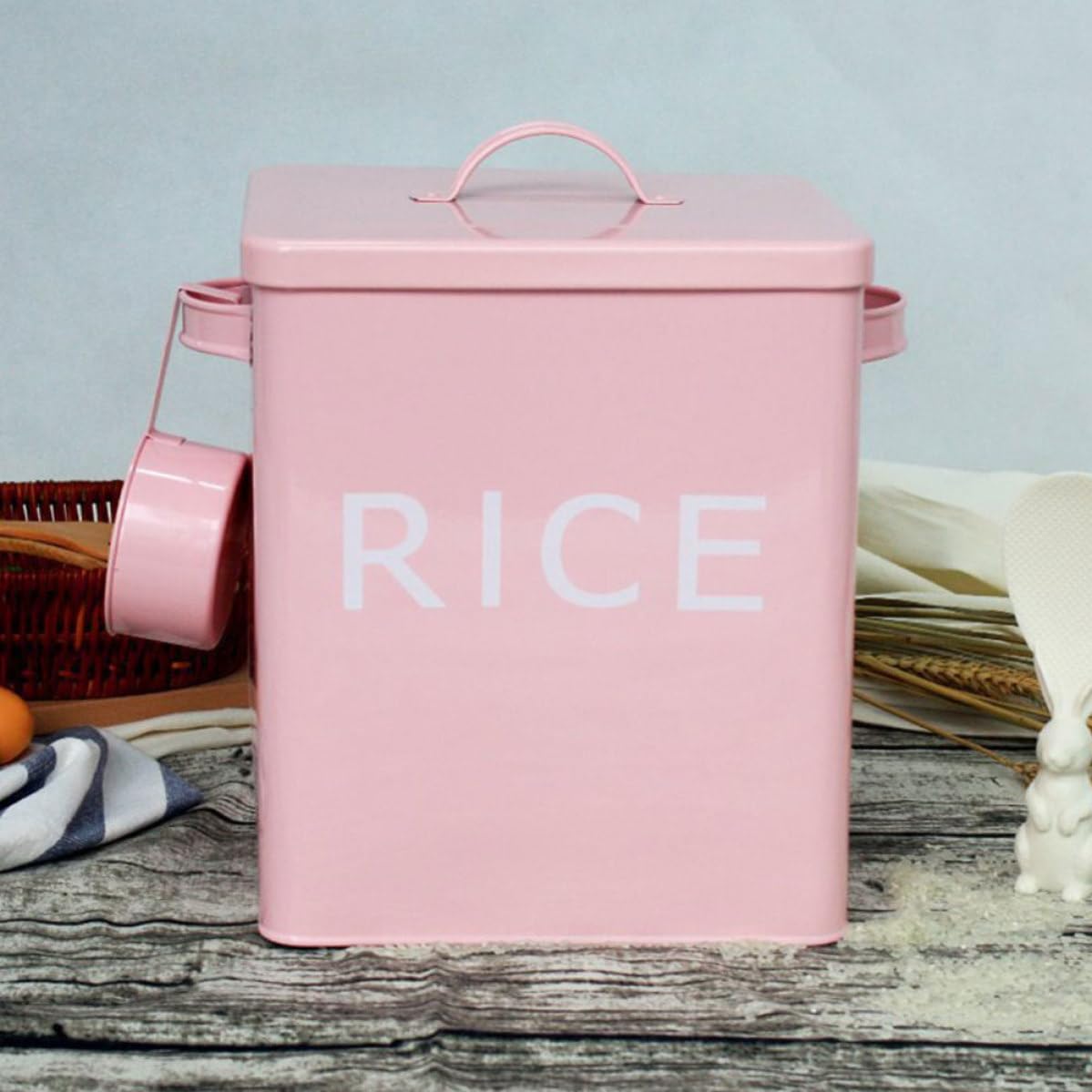 Pink Iron PET Food Barrel with Lid, Airtight Storage Container