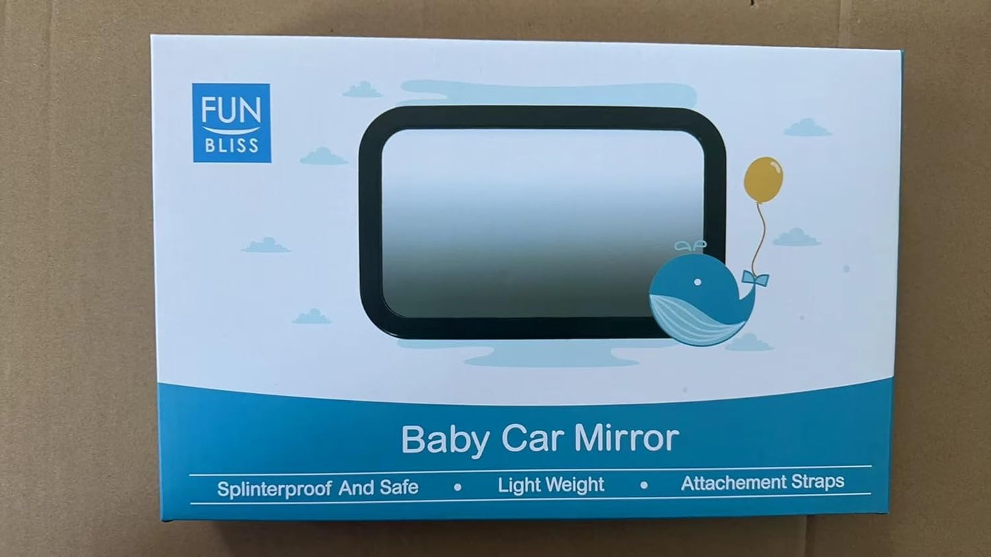 Funbliss Baby Car Mirror for Rear Facing Seat,360° Rotation, Safety CertifiedShatterproof Acrylic Glass, Clear Wide View,Infant Car Mirror for Car Seat Rear Facing,Baby Vehicle Mirror