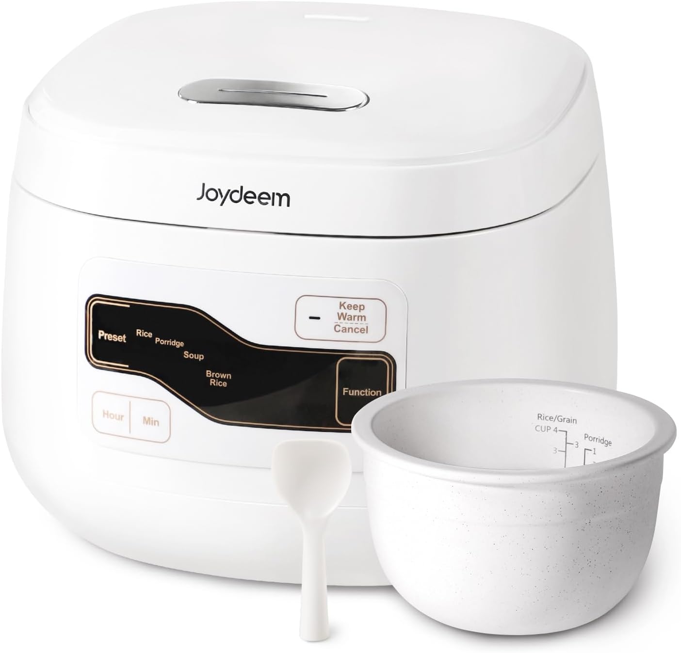 Joydeem - FD20S-W Ceramic Rice Cooker 3 Cups Uncooked Rice Cooker with Pure Ceramic Inner Pot, 24 Hours, 2 L, White