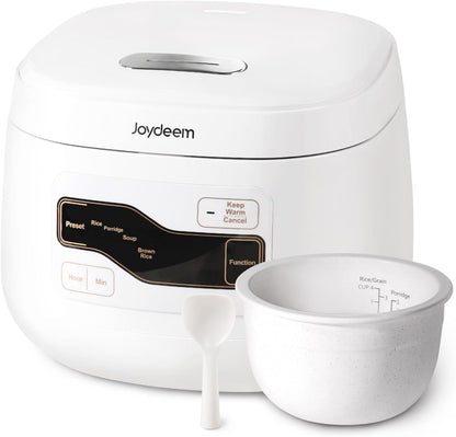 Joydeem - FD20S-W Ceramic Rice Cooker 3 Cups Uncooked Rice Cooker with Pure Ceramic Inner Pot, 24 Hours, 2 L, White