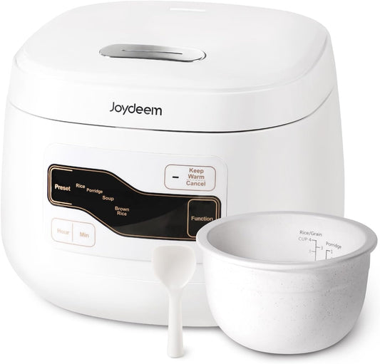Joydeem - FD20S-W Ceramic Rice Cooker 3 Cups Uncooked Rice Cooker with Pure Ceramic Inner Pot, 24 Hours, 2 L, White