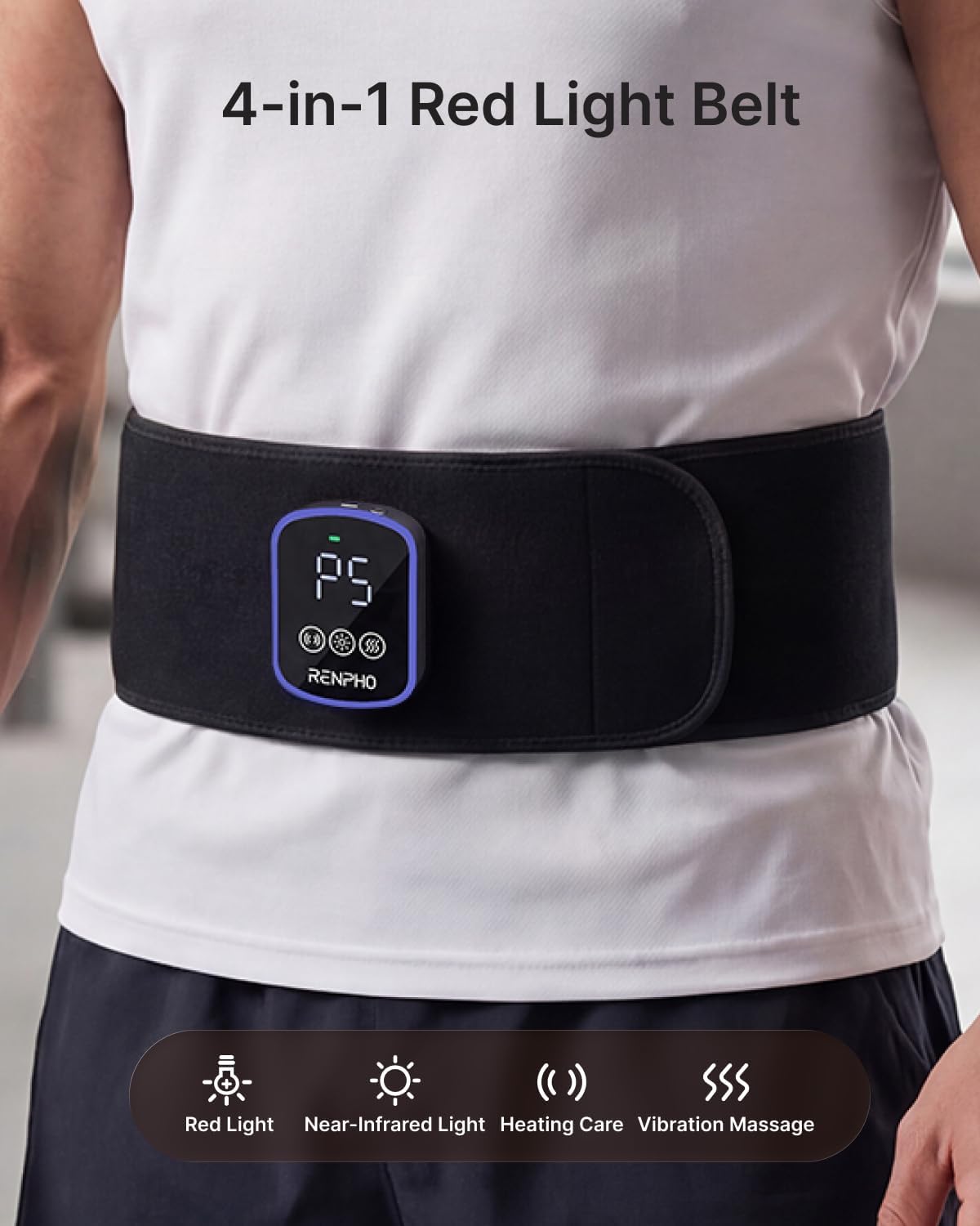 RENPHO Red Light Belt, Heating Pad Massager, Christmas Birthday Gifts Cordless Back Shoulder Waist Brace, Timer, Extension Strap, Gifts for Women Men Mom Dad Her Him