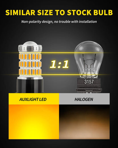 AUXLIGHT 3157 3156 4157 3057 3357 LED Bulbs, Ultra Bright 60-SMD LED Replacement for Turn Signal Blinker Lights, Brake/Tail Lights, Parking/Running Lights, Amber Yellow (Pack of 2)