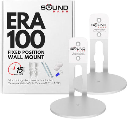 ERA100 Wall Mount Bracket, Low Profile, White, Single Unit, Compatible with Sonos ERA 100 Speaker, Complete with All Fixing Hardware