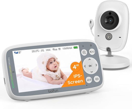 BOIFUN Baby Monitor No Wi-Fi, 4'' 3X Zoom Display, Video Baby Monitor Camera, IPS 720p Wireless (Moniteur Bébé), Easy to Use and Set Up, VOX Sound Detection, Invisible Infrared Night Vision
