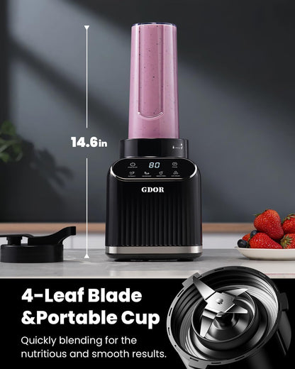GDOR Blender 1200W, 5 Programs Smoothie Blender with Glass Jar & To-Go Cup