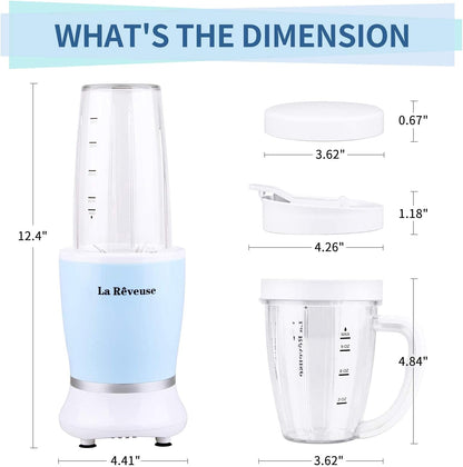 La Reveuse Personal Size Blender 250 Watts Power for Shakes Smoothies Seasonings Sauces with 1 Piece 15 oz Cup,1 Piece 10 oz Mug,BPA Free (Black)