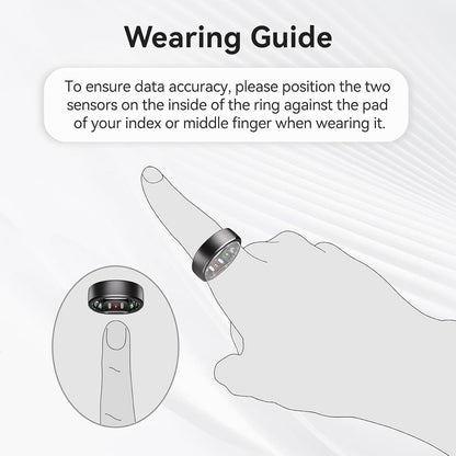 RingConn Gen 2 Smart Ring, No App Subscription, Size First with Sizing Kit, 12-Day Battery Life, Stress/Women's Health Tracker, Compatible with Android & iOS (Black, Size 8)