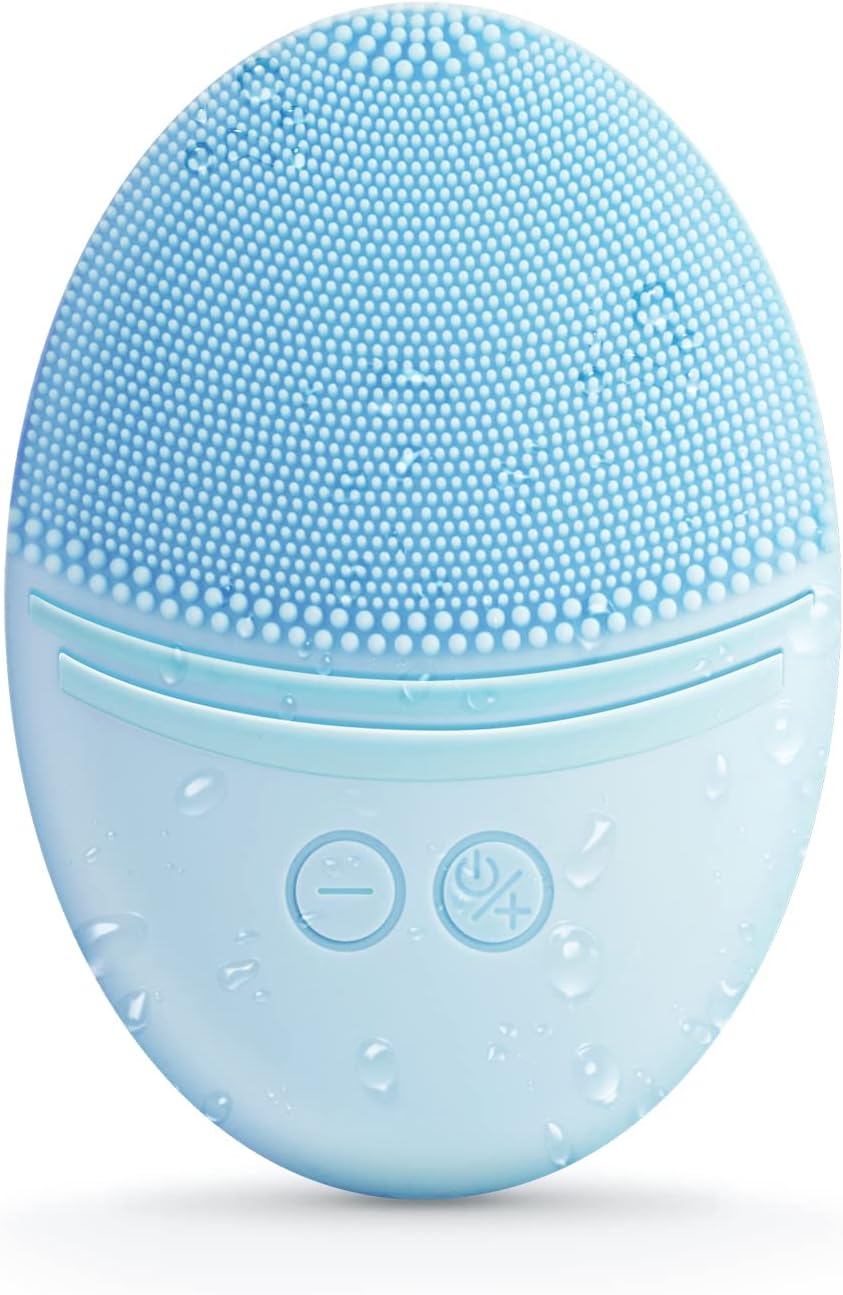 EZBASICS Sonic Facial Cleansing Brush Made with Ultra Hygienic Soft Silicone, Waterproof Sonic Vibrating Face Brush for Deep Cleansing, Gentle Exfoliating and Massaging, Inductive Charging Blue