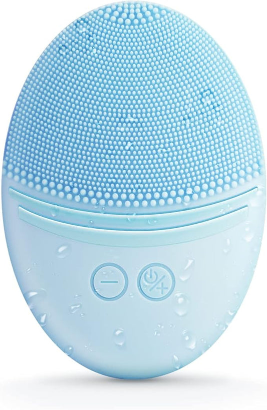 EZBASICS Sonic Facial Cleansing Brush Made with Ultra Hygienic Soft Silicone, Waterproof Sonic Vibrating Face Brush for Deep Cleansing, Gentle Exfoliating and Massaging, Inductive Charging Blue