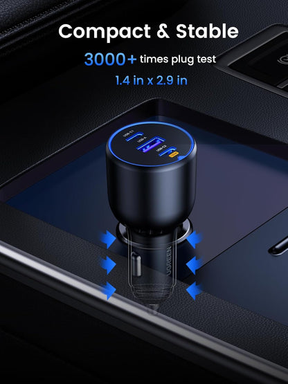 UGREEN 130W Car Charger USB C Fast Charger PD3.0 QC4.0 PPS Fast Charging Car Phone Adapter Compatible with Dell XPS, MacBook, iPhone 16 15 14 Pro Max, Galaxy S25 S24 Ultra, iPad (Cable Not Included)