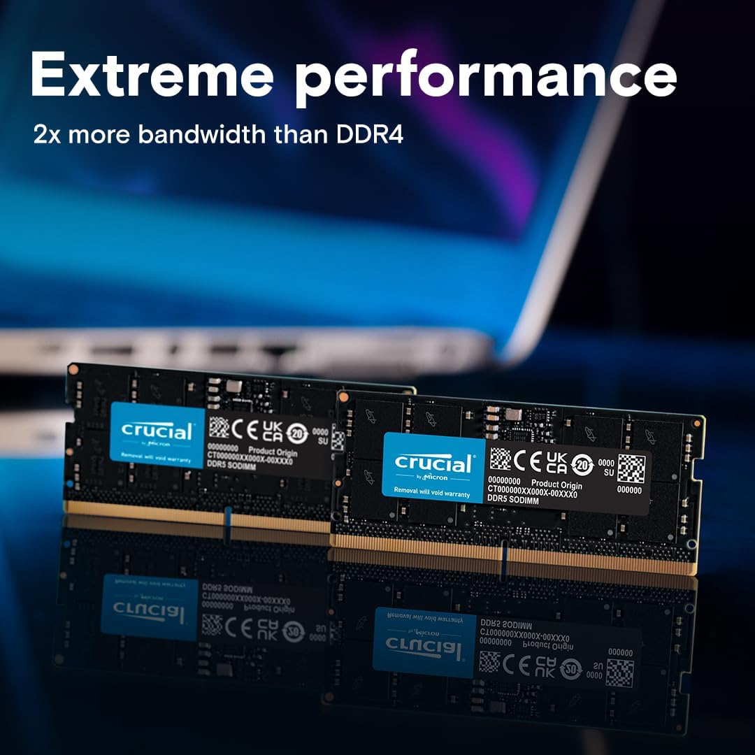 Crucial 128GB Kit (2X64GB) DDR5 RAM 5600MHz (or 5200MHz or 4800MHz) Laptop Memory Kit, SODIMM 262-Pin, Compatible with Latest Intel Core Ultra and AMD Ryzen 8000 & Above – CT2K64G56C46S5