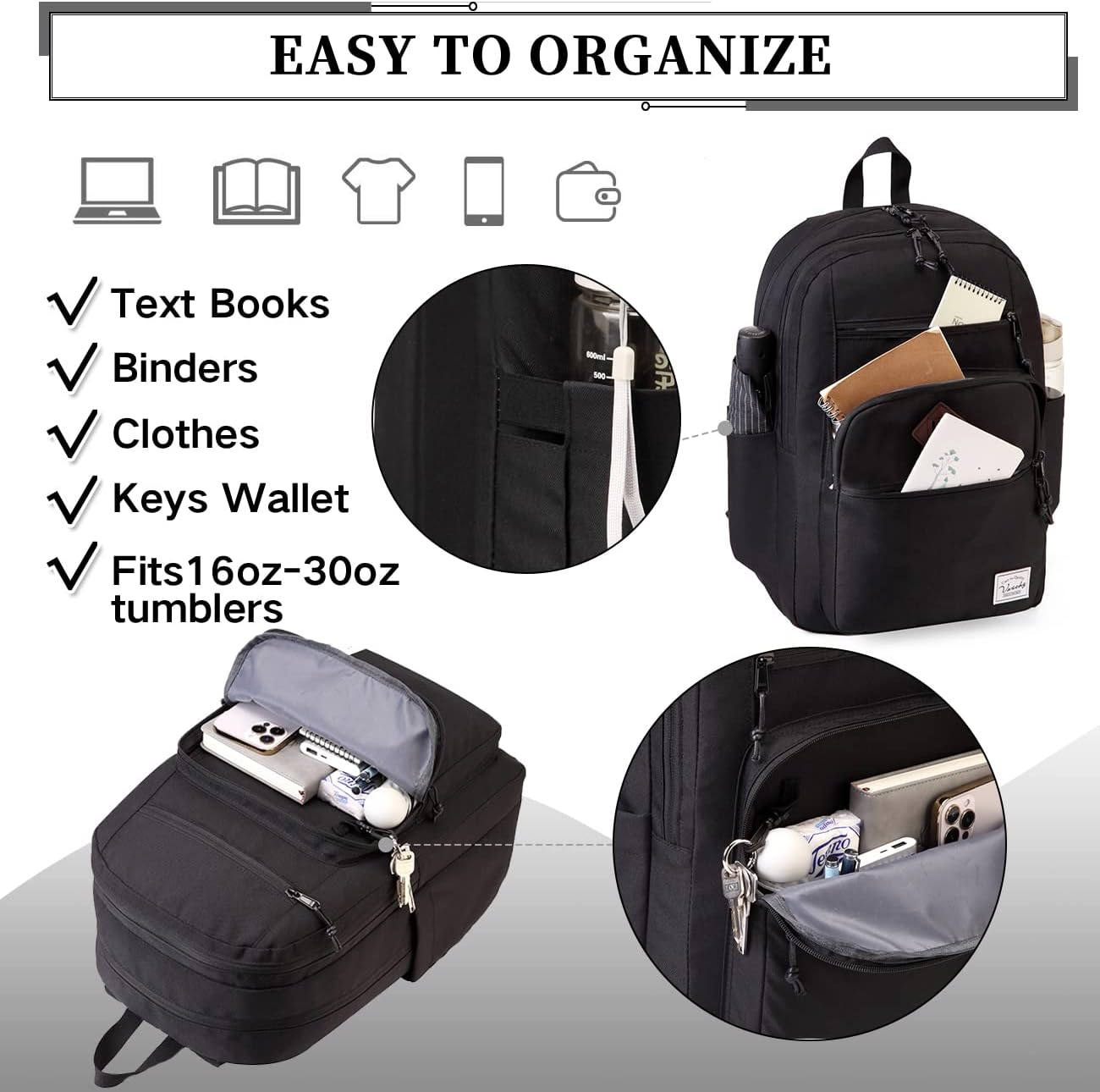 School Backpack for Men Women,Vaschy Lightweight School Bag Bookbag Casual Daypack for High School/College/Teens/Travel/Work