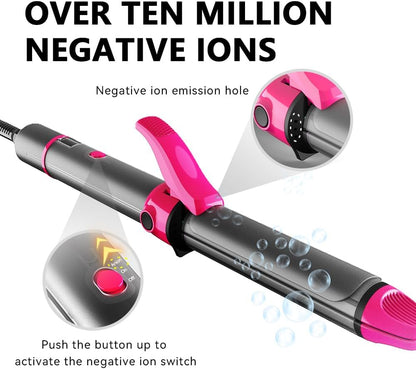 Curling Iron, Lescolton 2 in 1-Curling Wand Travel Hair Straightener, 1 Inch Dual Voltage Curl Wand Barrel, Fast Heating Flat Iron for Girls & Women