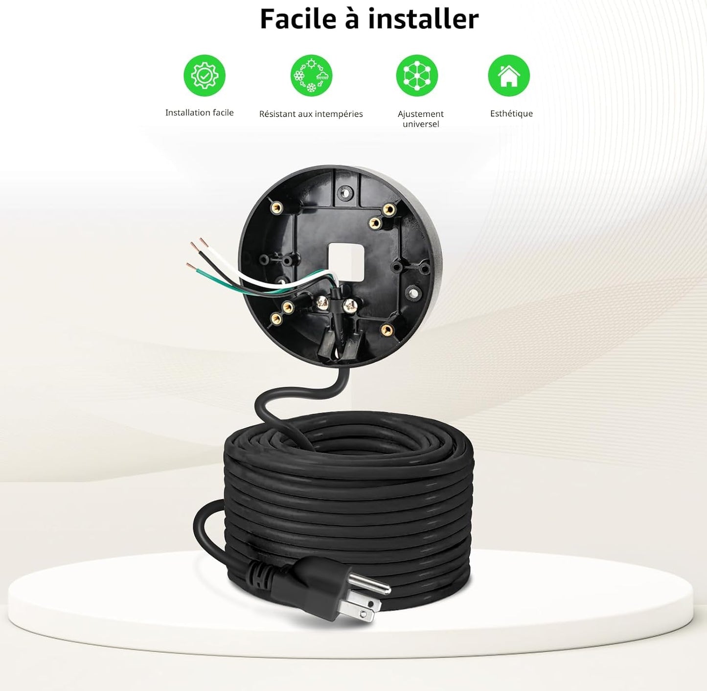 Câble d'alimentation et support enfichable pour caméras de projecteur compatibles avec Floodlight Cam Wired Pro/Plus, caméra de projecteur filaire Blink, boîtier électrique avec câble résistant aux intempéries de 6,1 m (support et cordon 2 en 1)
