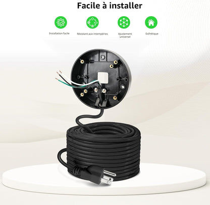 Câble d'alimentation et support enfichable pour caméras de projecteur compatibles avec Floodlight Cam Wired Pro/Plus, caméra de projecteur filaire Blink, boîtier électrique avec câble résistant aux intempéries de 6,1 m (support et cordon 2 en 1)
