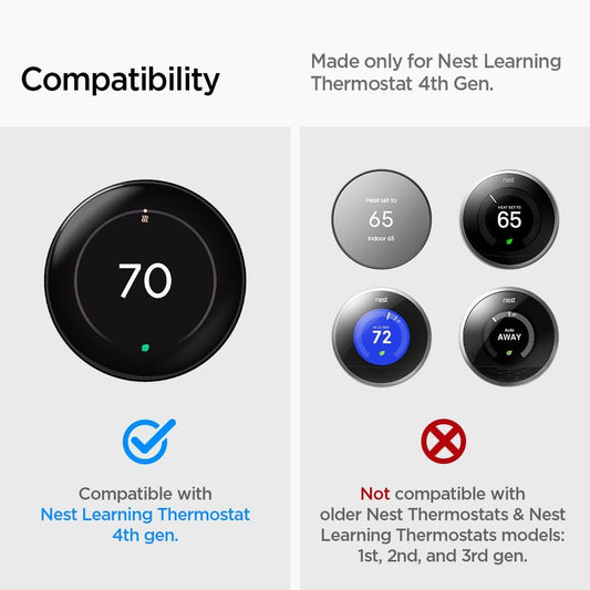 Spigen Wall Plate Designed for New Google Nest Learning Thermostat 4th Generation (2024) Wall Plate - Matte Black - PuriLite